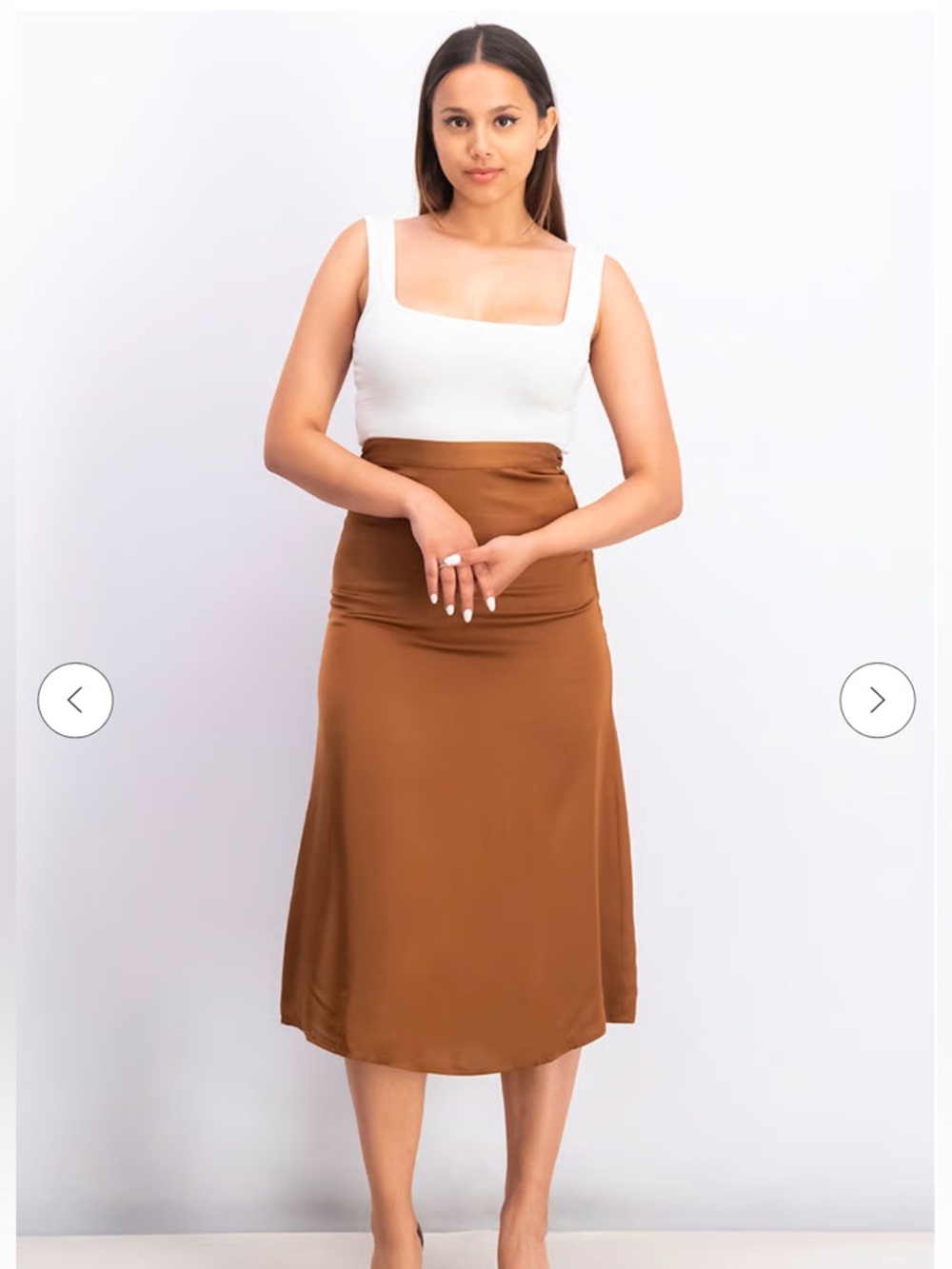 High-Waist Midi Satin Skirt